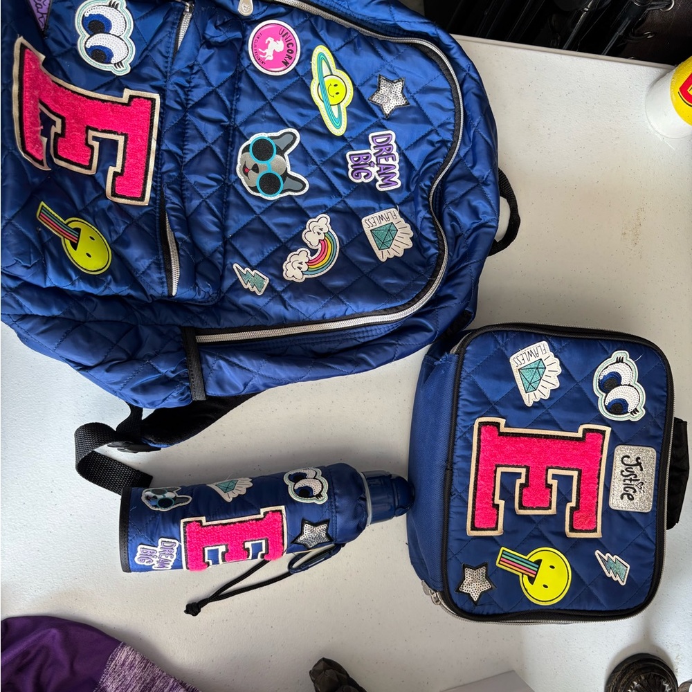 Justice Navy Backpack and Lunchbox Set with Patches